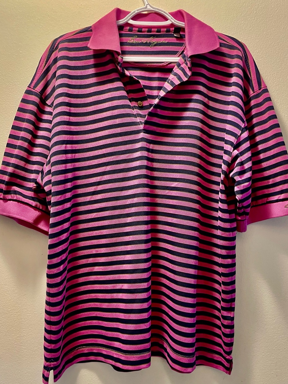 XL Ben Hogan Pink and Black Striped Men's Polo